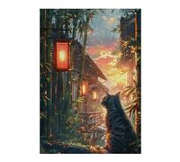 Puzzle 38x26cm/1000pcs Cute Cat Scenery at Sunset Puzzles pour Adultes, Jeux De Famille, Assemblage De Motifs, Idéal comme Cadeau pour Toute La Famille 38x26cm/1000pcs