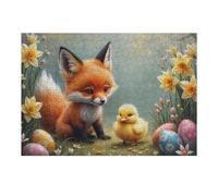 Puzzle 38x26cm/1000pcs Easter Fox and Chick Puzzles pour Adultes, Jouets, Décoration Murale, Cadeaux pour Femmes, Cadeaux Uniques pour Un Anniversaire Et Noël 38x26cm/1000pcs