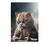 Puzzle 38x26cm/1000pcs Grumpy Cat Plays Chess Puzzle Anti-Stress, Jouet Amusant Et Humoristique, Idéal en Cadeau pour Toute La Famille 38x26cm/1000pcs