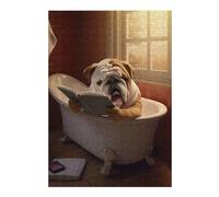 Puzzle 38x26cm/1000pcs pour Adolescentes Bulldog Reads Book in Bath Puzzles pour Adolescentes - Jeux Relaxants pour Toute La Famille - Anniversaire, Noël 38x26cm/1000pcs