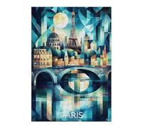 Puzzle 38x26cm/1000pcs pour Adolescentes Cubist Paris Skyline with Eiffel Tower and Seine Puzzles pour Adolescentes Jeux Relaxants Décoration Parfaite Cadeaux Anti-Stress 38x26cm/1000pcs