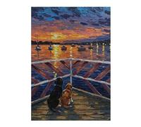 Puzzle 38x26cm/1000pcs pour Adolescentes Dogs Watching Sunset Over The Sea Puzzles pour Adolescentes Jeux Relaxants Décoration Parfaite Cadeaux Anti-Stress 38x26cm/1000pcs