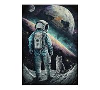 Puzzle 38x26cm/1000pcs pour Adolescents Astronaut and Cat on The Moon Puzzles pour Adultes Jouets Anti-Stress Cadeaux pour Femmes Est Idéal comme Cadeau 38x26cm/1000pcs