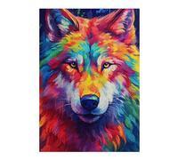 Puzzle 38x26cm/1000pcs pour Adolescents Colorful Wolf Portrait -14 Puzzles pour Adultes Jeu De Réflexion Améliore La Mémoire Est Idéal comme Cadeau 38x26cm/1000pcs