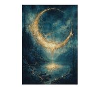Puzzle 38x26cm/1000pcs pour Adolescents Golden Crescent Moon Over Lake Kintsugi Fantasy Art Puzzles pour Adultes Jeu Manuel Décoration Murale Interaction Parent-Enfant 38x26cm/1000pcs