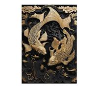 Puzzle 38x26cm/1000pcs pour Adolescents Golden Koi Fish Artwork Casse-tête pour Adultes, Jeu De Réflexion, Décoration Murale, Idéal comme Cadeau 38x26cm/1000pcs