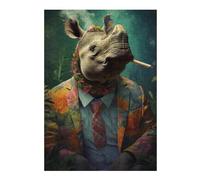 Puzzle 38x26cm/1000pcs pour Adolescents Hippie Rhino Smoking Puzzles pour Adolescents Jouets Anti-Stress Une Œuvre d'art pour Un Anniversaire, Noël 38x26cm/1000pcs