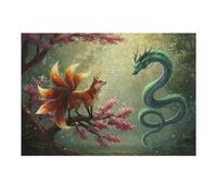Puzzle 38x26cm/1000pcs pour Adolescents Nine-Tailed Fox Dragon Encounter Casse-tête pour Adultes Jeu De Réflexion Décoration Intérieure Est Idéal comme Cadeau 38x26cm/1000pcs