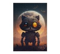 Puzzle 38x26cm/1000pcs pour Adolescents Steampunk Cat in Front of Moon Puzzles pour Adolescents Jouets Anti-Stress Une Œuvre d'art pour Un Anniversaire, Noël 38x26cm/1000pcs