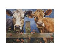 Puzzle 38x26cm/1000pcs pour Adolescents Two Cows Peeking Over A Fence Puzzle Adulte, Jouet, Décoration Murale, Décoration Intérieure, Cadeaux Uniques pour Anniversaire Et Noël 38x26cm/1000pcs