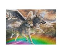 Puzzle 38x26cm/1000pcs pour Adolescents Winged Wolves Soaring Above Rainbow Puzzle pour Adultes Jeu Manuel Découpe De Précision Idéal comme Cadeau pour Toute La Famille 38x26cm/1000pcs