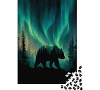 Puzzle 38x26cm/1000pcs pour Adultes Aurores boréales,pour Femmes Et Hommes,Planche en Bois,Verrouillage De Précision Ours Noir