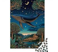 Puzzle 38x26cm/1000pcs pour Adultes Baleines planant, étoiles Scintillantes, Villes,pour Femmes Et Hommes,Planche en Bois,Verrouillage De Précision