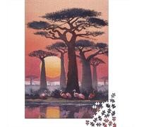 Puzzle 38x26cm/1000pcs pour Adultes Baobab Africain,pour Femmes Et Hommes,Planche en Bois,Verrouillage De Précision Flamant Rose