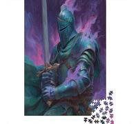 Puzzle 38x26cm/1000pcs pour Adultes Chevalier en Armure Turquoise Tenant Une épée à Deux Mains,pour Femmes Et Hommes,Planche en Bois,Verrouillage De Précision