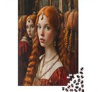 Puzzle 38x26cm/1000pcs pour Adultes Dame au Miroir,pour Femmes Et Hommes,Planche en Bois,Verrouillage De Précision Red-Haired People in Medieval England