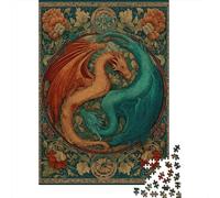 Puzzle 38x26cm/1000pcs pour Adultes Deux Dragons entrelacés en Cercle,pour Femmes Et Hommes,Planche en Bois,Verrouillage De Précision
