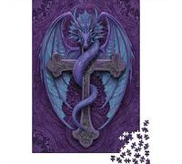 Puzzle 38x26cm/1000pcs pour Adultes Dragon,pour Femmes Et Hommes,Planche en Bois,Verrouillage De Précision Magnifique Croix