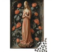 Puzzle 38x26cm/1000pcs pour Adultes Femme aux pétales,pour Femmes Et Hommes,Planche en Bois,Verrouillage De Précision Peinture de la Renaissance