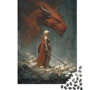 Puzzle 38x26cm/1000pcs pour Adultes Femme Blonde, Dragon Rouge,pour Femmes Et Hommes,Planche en Bois,Verrouillage De Précision Forêt Fantastique