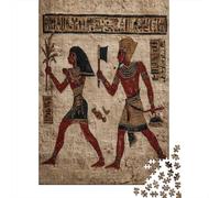 Puzzle 38x26cm/1000pcs pour Adultes Femme égyptienne et Garde Tenant Une Hache,pour Femmes Et Hommes,Planche en Bois,Verrouillage De Précision Art de l'Égypte Ancienne