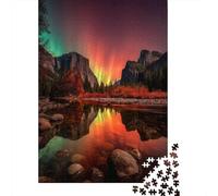Puzzle 38x26cm/1000pcs pour Adultes Green and Red Aurores boréales Reflections,pour Femmes Et Hommes,Planche en Bois,Verrouillage De Précision