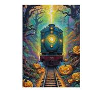 Puzzle 38x26cm/1000pcs pour Adultes Halloween Train Through The Woods Puzzle pour Adultes Jeux Relaxants, Amusants Et Humoristiques Cadeaux d'anniversaire Uniques 38x26cm/1000pcs