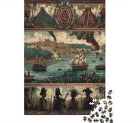 Puzzle 38x26cm/1000pcs pour Adultes Images de l'Espagne-Guerre Coloniale Maya en Amérique,pour Femmes Et Hommes,Planche en Bois,Verrouillage De Précision