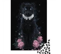 Puzzle 38x26cm/1000pcs pour Adultes Léopard with Bright Blue Eyes,pour Femmes Et Hommes,Planche en Bois,Verrouillage De Précision Roses Roses