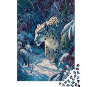 Puzzle 38x26cm/1000pcs pour Adultes Mysterious Snow Léopard in The Snow,pour Femmes Et Hommes,Planche en Bois,Verrouillage De Précision