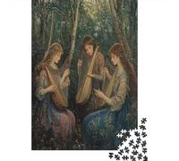 Puzzle 38x26cm/1000pcs pour Adultes Peinture à l'huile Pastorale Abstraite,pour Femmes Et Hommes,Planche en Bois,Verrouillage De Précision Belle Femme Playing Harp and Lute in The Forêt