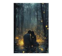 Puzzle 38x26cm/1000pcs pour Adultes Romantic Couple in Magic Forest with Glowing Fireflies Casse-tête pour Adultes Jeu De Réflexion Décoration Parfaite Aide À Exercer Le Cerveau 38x26cm/1000pcs