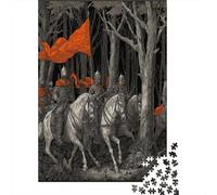 Puzzle 38x26cm/1000pcs pour Adultes Un Groupe de Chevaliers dans Une forêt Sombre et mystérieuse,pour Femmes Et Hommes,Planche en Bois,Verrouillage De Précision
