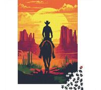 Puzzle 38x26cm/1000pcs pour Adultes Vacheboys à Cheval,pour Femmes Et Hommes,Planche en Bois,Verrouillage De Précision Vues spectaculaires sur l'horizon désertique