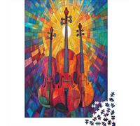 Puzzle 38x26cm/1000pcs pour Adultes Vitrail,pour Femmes Et Hommes,Planche en Bois,Verrouillage De Précision Violon, Alto et Violoncelle