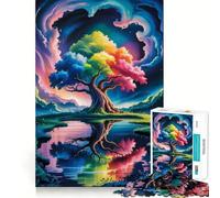 Puzzle 38x26cm Arbre Arc-en-Ciel reflétant dans l'eau pour Adultes (1000 pièces) Jeu de réflexion Calme et Relaxant Cadeau spécial
