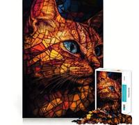 Puzzle 38x26cm Chat Vitrail 1000 pièces Jeu Intelligent et Amusant pour Adultes Découpe précise Cadeau Artistique