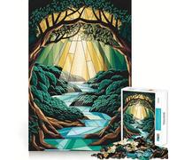 Puzzle 38x26cm Forêt et rivière en vitrail pour Adultes 1000 pièces Renforce la mémoire, soulage Le Stress, Bords de qualité supérieure Pièce d'art