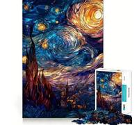 Puzzle 38x26cm La Nuit étoilée en vitrail, 1000 pièces, pour Adultes Un Cadeau Unique, Facile à découper et agréable à Vivre