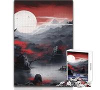 Puzzle 38x26cm représentant Un Paysage Japonais en Rouge et Noir Un Puzzle Difficile de 1000 pièces pour Adultes, idéal pour stimuler l'esprit et Offrir Un Cadeau Unique et Sentimental