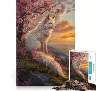 Puzzle 38x52cm représentant Un Arbre en Fleurs et Un Renard Blanc Jeu de mémorisation mentale de 1000 pièces Découpage de Haute précision Défi cérébral interactif pour la Maison