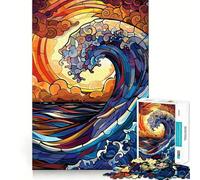 Puzzle 38x52cm Vagues océaniques en vitrail pour Adultes 1000 pièces Cadeau spécial