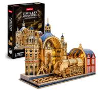 Puzzle 3D Bois Time Express Museum LED | Maquette Train à Vapeur et Gare à Construire | Puzzle 3D pour Adultes et Enfants | Kit DIY 263 Pièces | Décoration de Collection XL