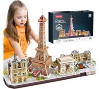 Puzzle 3D de France Paris LED CityLine - Tour Eiffel, Notre Dame de Paris, Le Louvre, Arc de Triomphe Kits de Décoration et Cadeau Souvenir, 115 Pièces