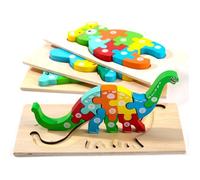 Puzzle 3D Dinosaure - 4 Pièces - Bois - Éducatif - Pour Enfants 2-8 Ans