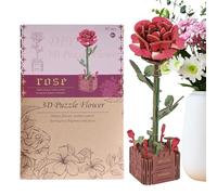 Puzzle 3D DIY Fleurs en Bois - Rose, Kits De Maquettes De Fleurs Artificielles avec Illustration, Kit De Bricolage en Bois, Décoration D'Intérieur, Cadeau De Saint-Valentin, pour Adultes