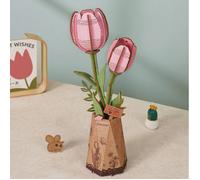 Puzzle 3D en bois à construire - ROBOTIME Rolife Tulipe rose DIY fleur 3D Puzzle en bois