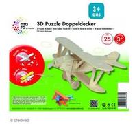 Marabu Puzzle 3D en bois à monter Avion – 25 pièces, env. 21 x 9 cm, marron