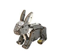 Puzzle 3D en bois à monter soi-même pour adultes - 288 pièces modèle de lapin sautant à remonter avec action de saut à ressort et oreilles interactives, cadeau de collection d'affichage (blanc)