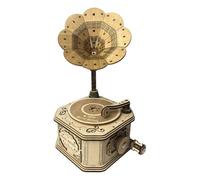 Puzzle 3D en bois, boîte à musique gramophone rétro à construire, kit de montage décoratif idéal pour adolescents et adultes (version à manivelle/plus de 100 pièces/couleur bois)